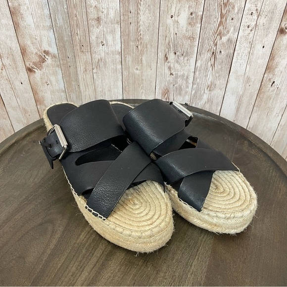 Marc Fisher Black Venita Buckle Espadrille Slide Sandal Size 10 Women - Picture 1 of 11